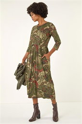 Paisley Print Stretch Midi Dress