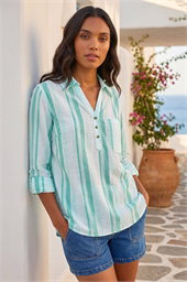 Stripe Collar V-Neck Shirt