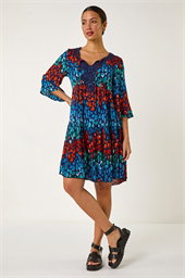 Abstract Spot Print Lace Trim Dress