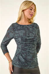 Petite Ruched Side Jacquard Top