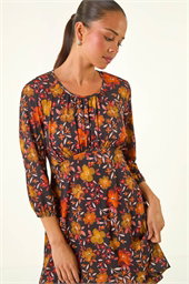 Petite Floral Gathered Short Dress