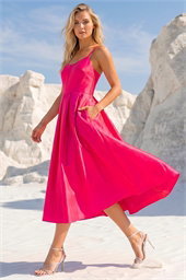 Dusk Twill Cami Pleated Midi Dress