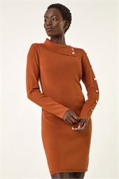 Button Detail Roll Neck Jumper Dress