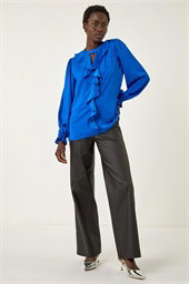 Ruffle Front Keyhole Satin Top