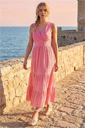 Embroidered V-Neck Midi Dress
