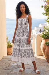 Broderie Strappy Midi Dress