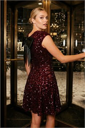 Sequin Bow Back Flare Dress