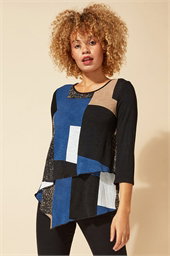 Longline Colour Block Hanky Hem Tunic Top
