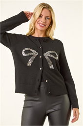 Petite Bow Sequin Knit Cardigan
