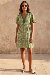Dusk Abstract Lace Trim Dress