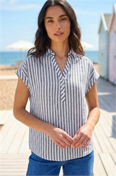 Stripe Print Button Front Top