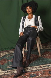 Coated Stretch Waist Wide Leg Jeans