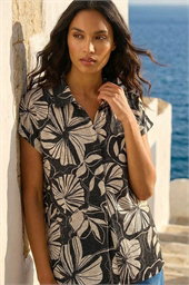 Printed Broderie Collared Top