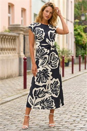 Abstract Printed Gathered Wrap Dress