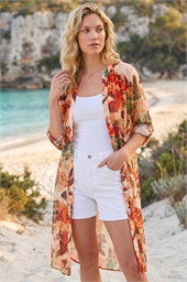 Abstract Print Button Up Longline Blouse