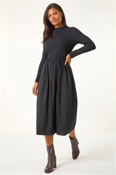 Cotton Stretch Jersey Mix Midi Dress
