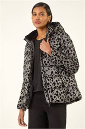 Animal Print Flocked Hooded Coat