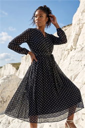 Polka Dot Pleated Midi Dress