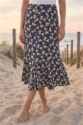 Daisy Print A-Line Stretch Skirt