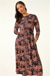 Dusk Abstract Print Pocket Stretch Midi Dress