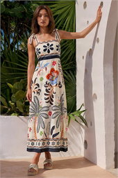 Floral Palm Strappy Midi Dress