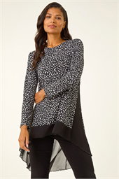 Spot Print Chiffon Hem Stretch Top