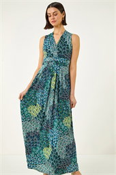 Peacock Twist Front Maxi Dress