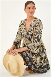 Floral V-Neck Swing Dress