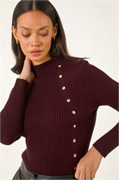 Dusk High Neck Button Detail Rib Jumper