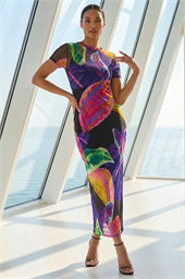 Dusk Abstract Print Mesh Maxi Dress