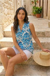 Floral Border Print V-Neck Top