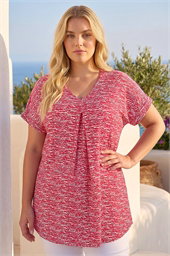 Curve Pleat Front Printed Stretch Top
