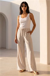 Petite Linen Blend Wide Leg Trouser