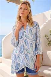 Leaf Print Wrap Hem Tunic Top
