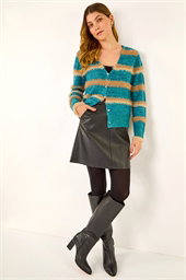 Fluffy Stripe Knit Cardigan