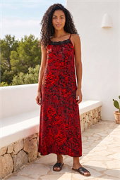Abstract Print Trim Detail Midi Dress