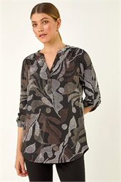 Abstract Puff Print Stretch Top