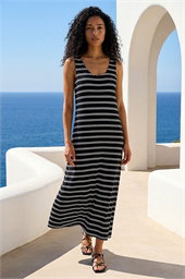 Stripe Cross Back Stretch Maxi Dress