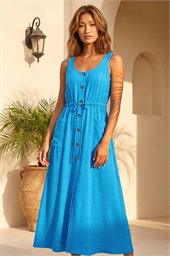 Buttoned Tie Waist Midi Dress
