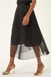 Shimmer Mesh Pleated Skirt