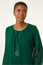 Chiffon Banded Hem Pleated Necklace Top