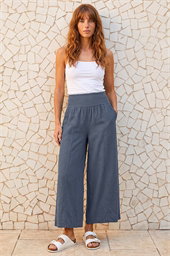 Linen Blend Stretch Waist Culottes