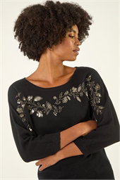Embellished Floral Sequin Knit Jumper