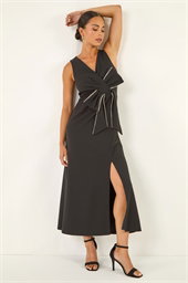 Petite Embellished Bow Trim Maxi Dress