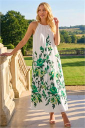 Floral Print Halter Neck Midi Dress