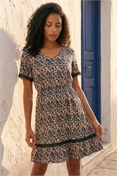 Animal Print Embroidered Stretch Dress