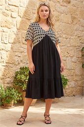 Curve Crochet V-Neck Midi Dress