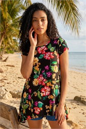 Floral Print Hanky Hem Tunic Top