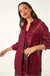 Dusk Sequin Button Up Stretch Blouse