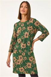 Floral Pocket Trim Stretch Shift Dress